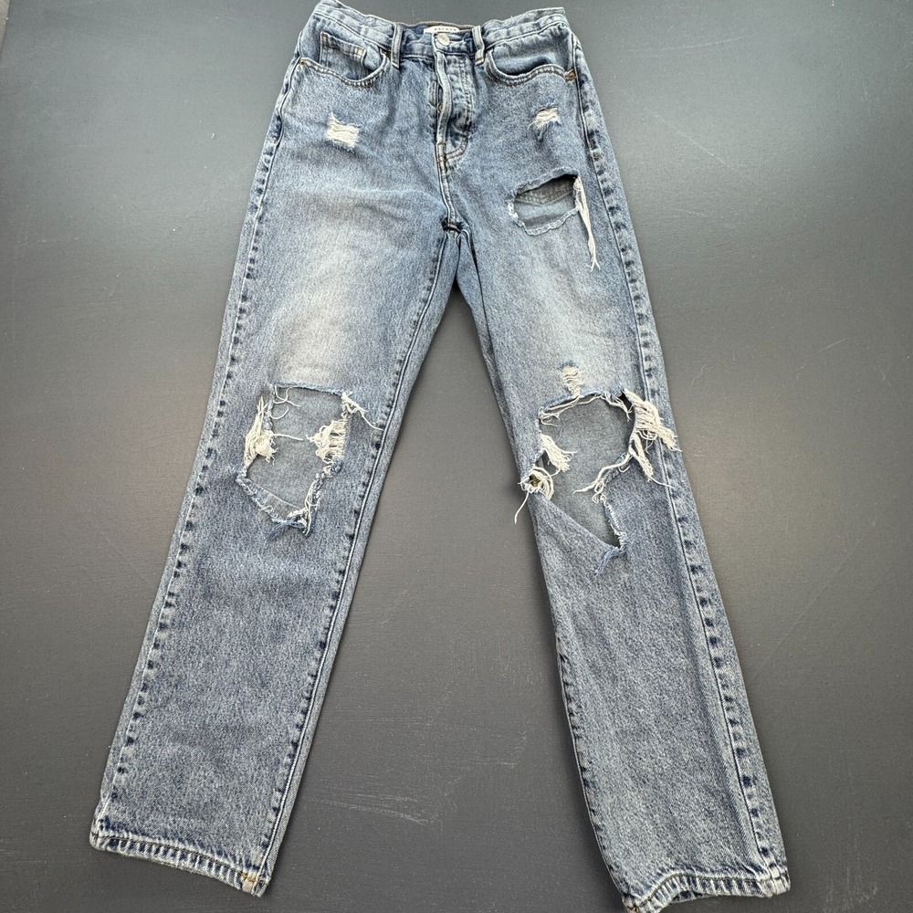 PacSun Women's Size 25 Blue High Rise Distressed Ripped Button Fly Dad Fit Jeans